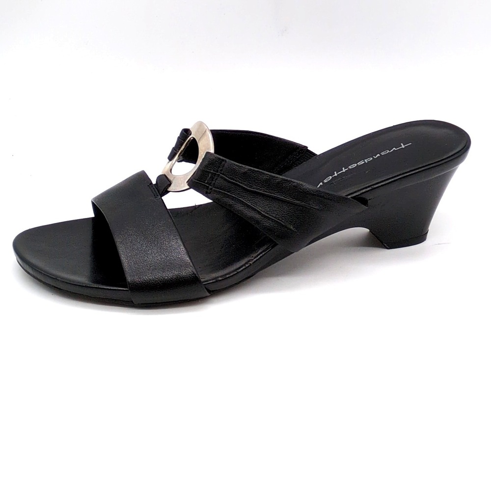Trendsetter Shoes Womens Aja Black 8.5 Leather Slide Sandal Low Heel Dressy